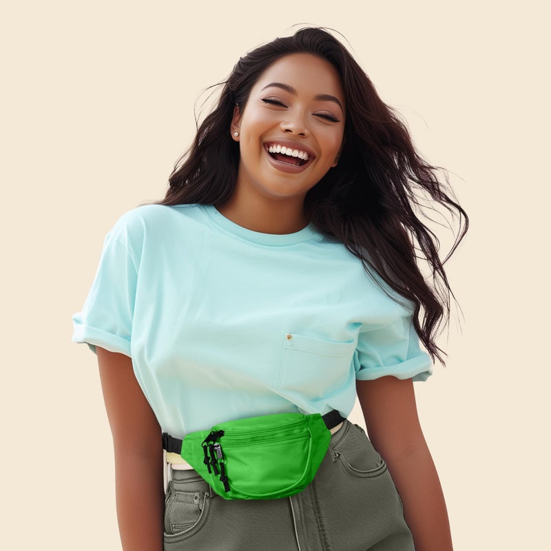 DALIX حقيبة خصر DALIX مع 3 جيوب حقيبة تخزين للسفر حقيبة نقود للمطار (أخضر ليموني) - Image 4